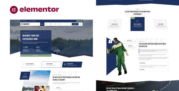 drifting school academy & car club elementor template kit