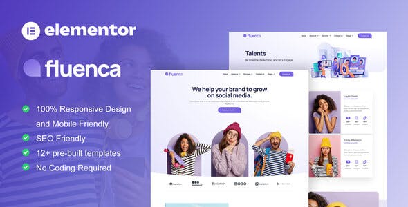 fluenca social media agency elementor pro full site template kit.jpg