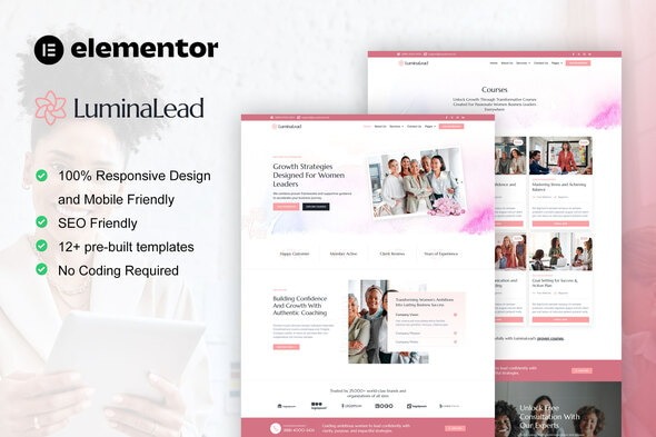 luminalead – feminine business coaching elementor pro template kit