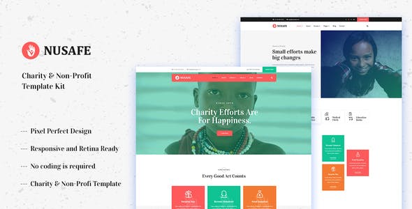 nusafe – charity & non profit elementor template kit