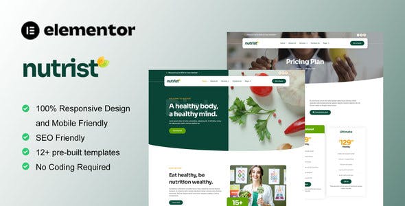 nutrist – healthy food & nutrition service elementor template kit
