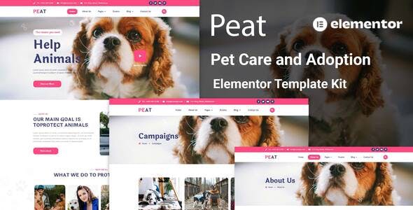 peat pet care adoption elementor template kit.jpg
